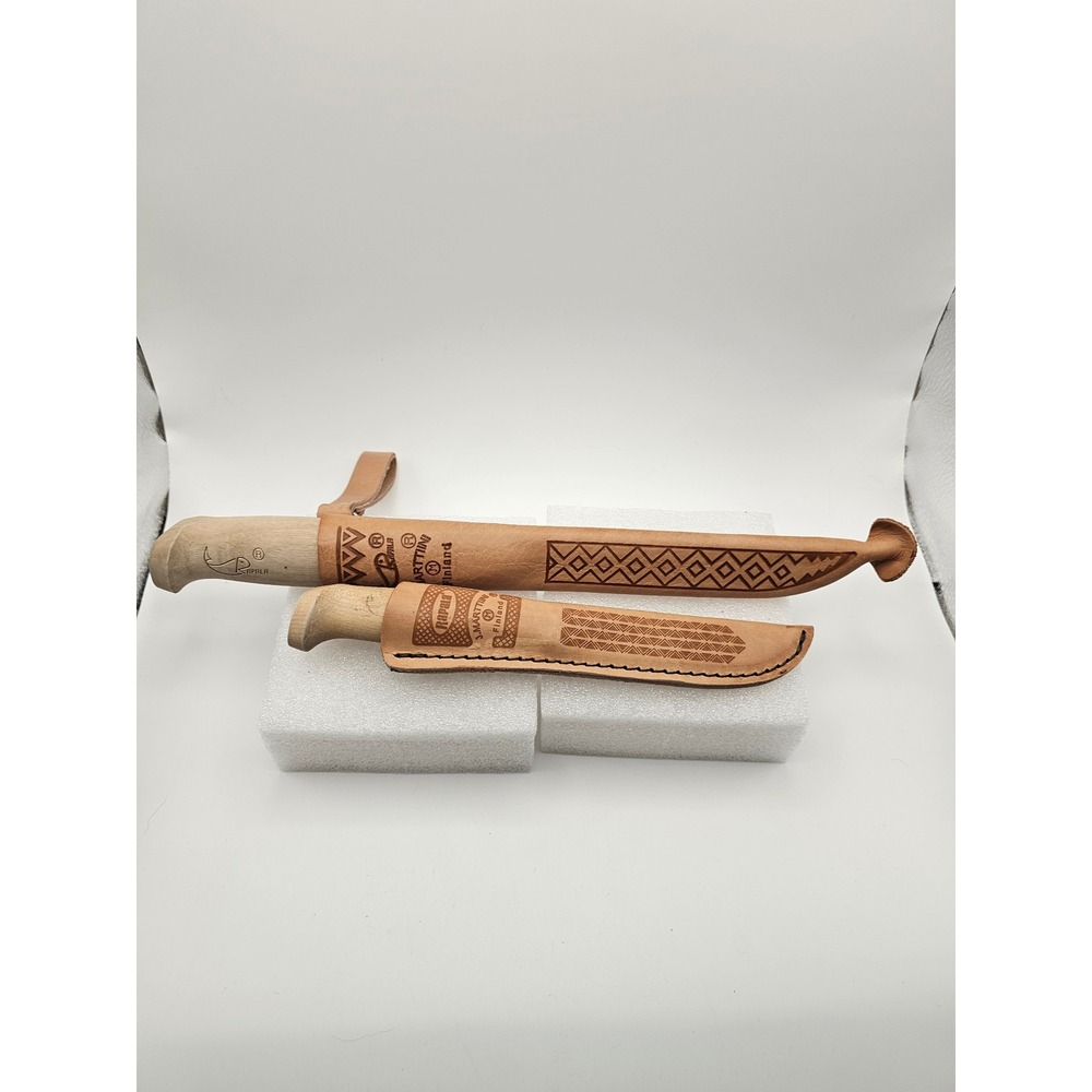 Rapala J Marttiini Finland Fillet Knife Set 2 Piece Leather Sheath Wood Handle